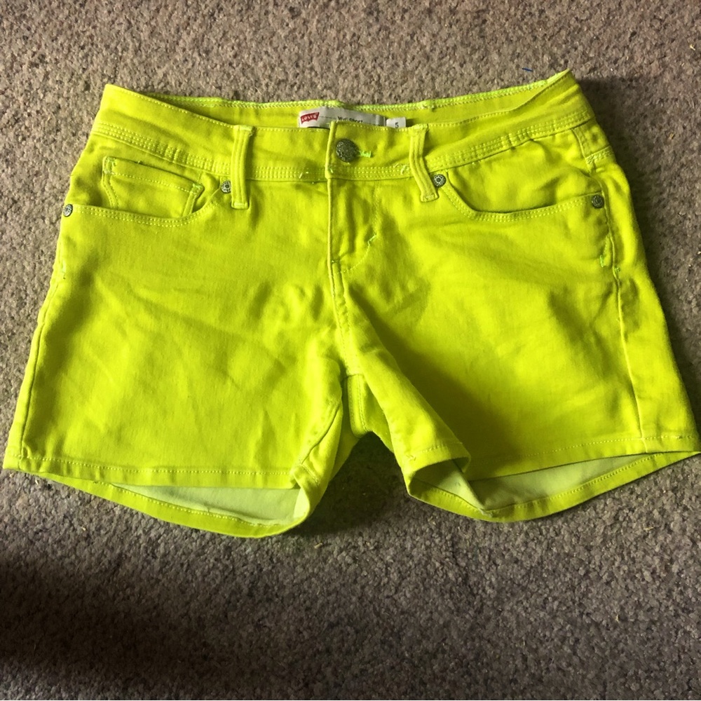 Levi’s Bright Lime Green Midi Denim Shorts